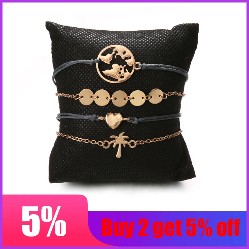 5 шт./компл. модный Комплект браслетов с шармами в виде сердца и карты для женщин