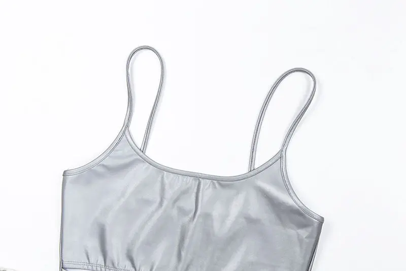 Модные Светоотражающие Camis для женщин квадратный воротник спагетти ремень полый Пряжка открытая спина Горячая камзол уличная Леди Шик камзол