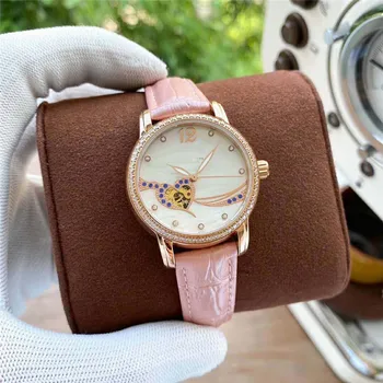 

New Hot Women's Mechanical Wrist watch Automatic Mechanical Movement Real Leather Strap Waterproof Fashion Clock Gifts For Women