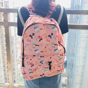 

13*32*42cm Cute Pink Mickey Minnie Cartoon Canvas Backpack Travel Plush Kitty Bag