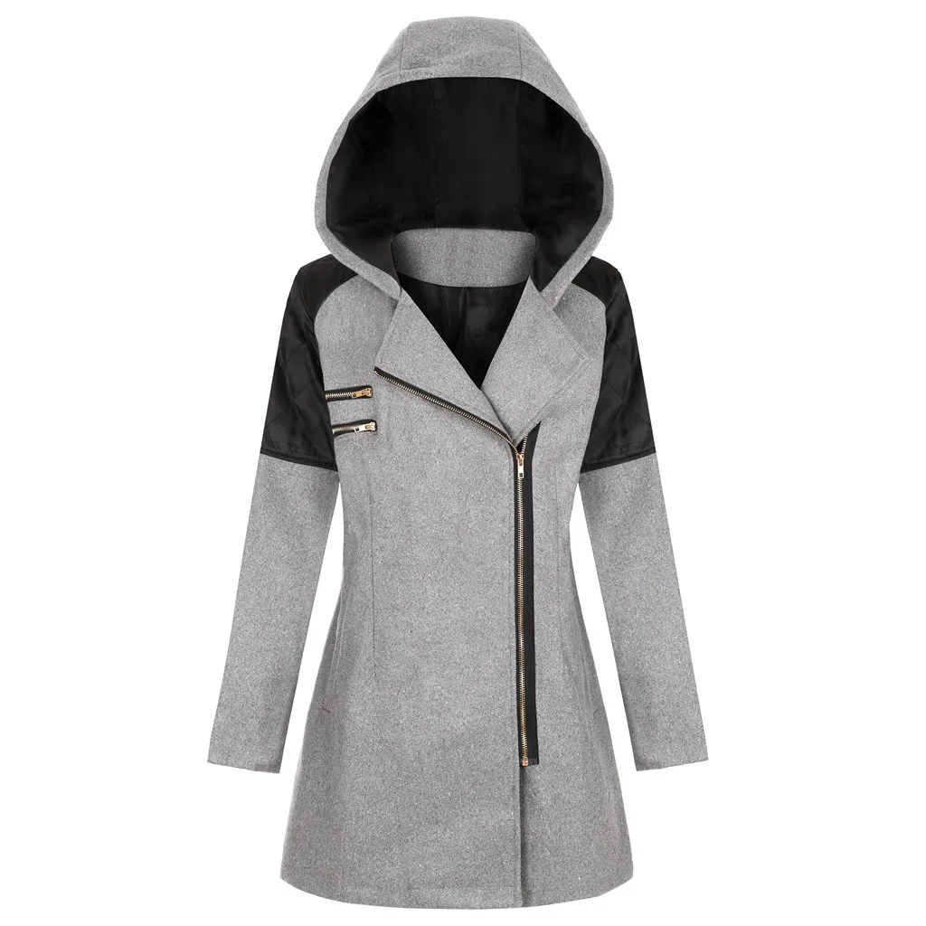JAYCOSIN/женское пальто больших размеров 5Xl, зимняя теплая верхняя одежда на молнии, шерстяные пальто, Кепка-капюшон, карманы, винтажная негабаритная куртка 927