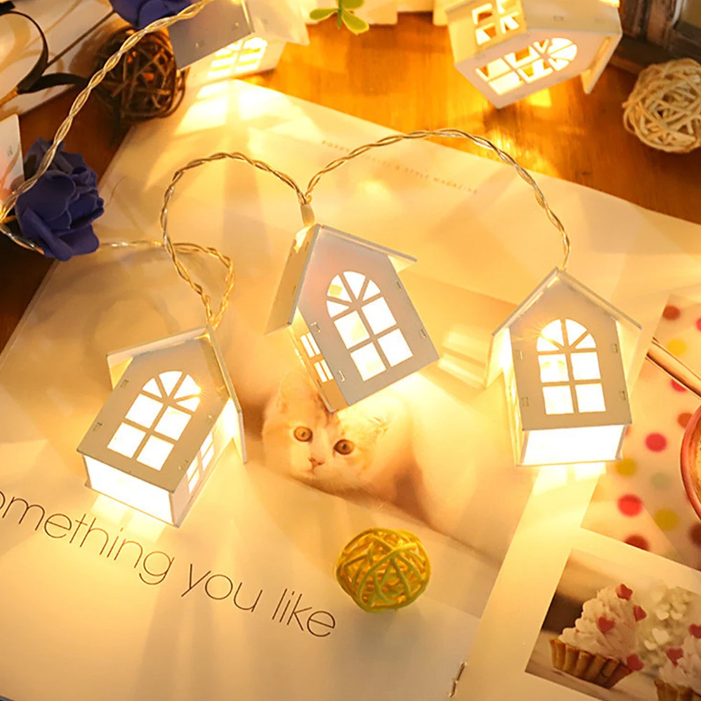

New 2M 3M LED Christmas Garland Wooden House String Light Room Decoration Wedding Party Holiday Fairy Tale Novelty Night Light