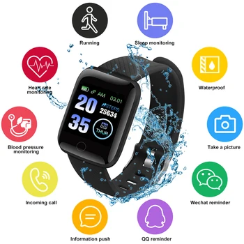 

116 PLUS Smart Wristband Fitness Tracker Pedometer Fitness Bracelet with Pressure Measurement Heart Rate Monitor Smart Band
