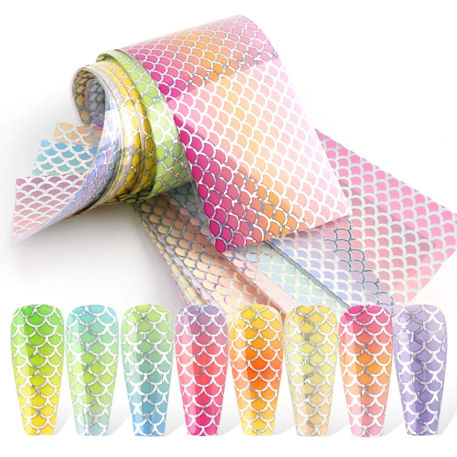 

10pcs Mermaid Nail Foils Stickers Laser Gradient Fish Scales Transfer Slider For Nail Art Decorations Manicure Designs Bhgyg1d4