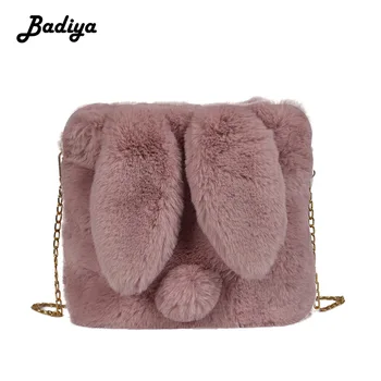 

Women Single Shoulder Bag Large Capacity Phone Coin Card Purse Messenger Bag Plush Cute Personlity Rabbit Ladies Messenger Bag