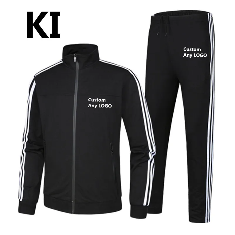 KI The New Male Fashion Cotton Coat Fleece Sweatshirts+Sweatpants Suit Autumn Winter Warm College Punk Comfortable Coat - Цвет: black