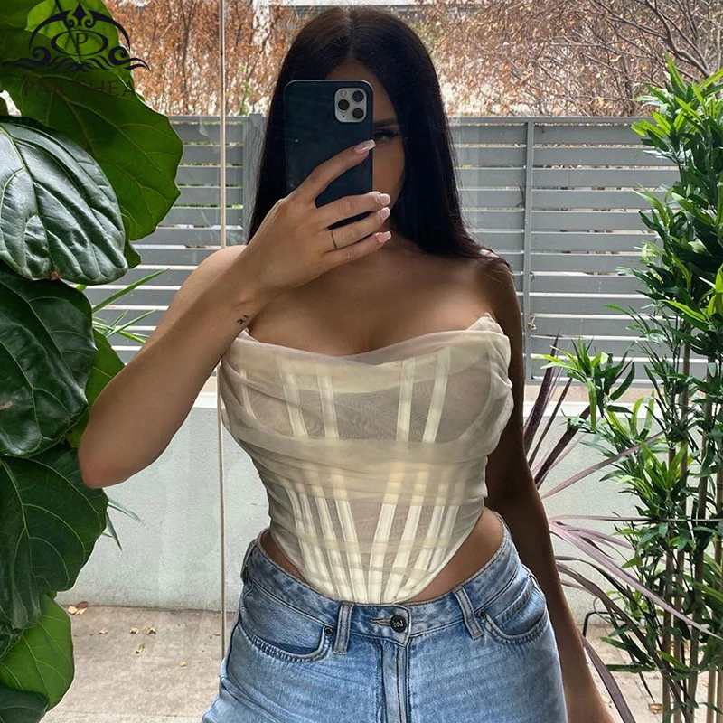 Женский корсет с открытой спиной Parthea Белый Бюстье из сетчатой ткани эффектом пуш