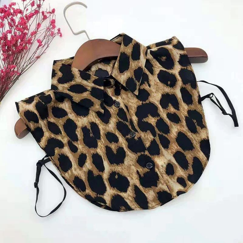 Винтажные повседневные женские шифоновые рубашки с леопардовым узором, сексуальные кружевные аксессуары, блузки с галстуком, накладные отвороты, съемный воротник - Цвет: Baow