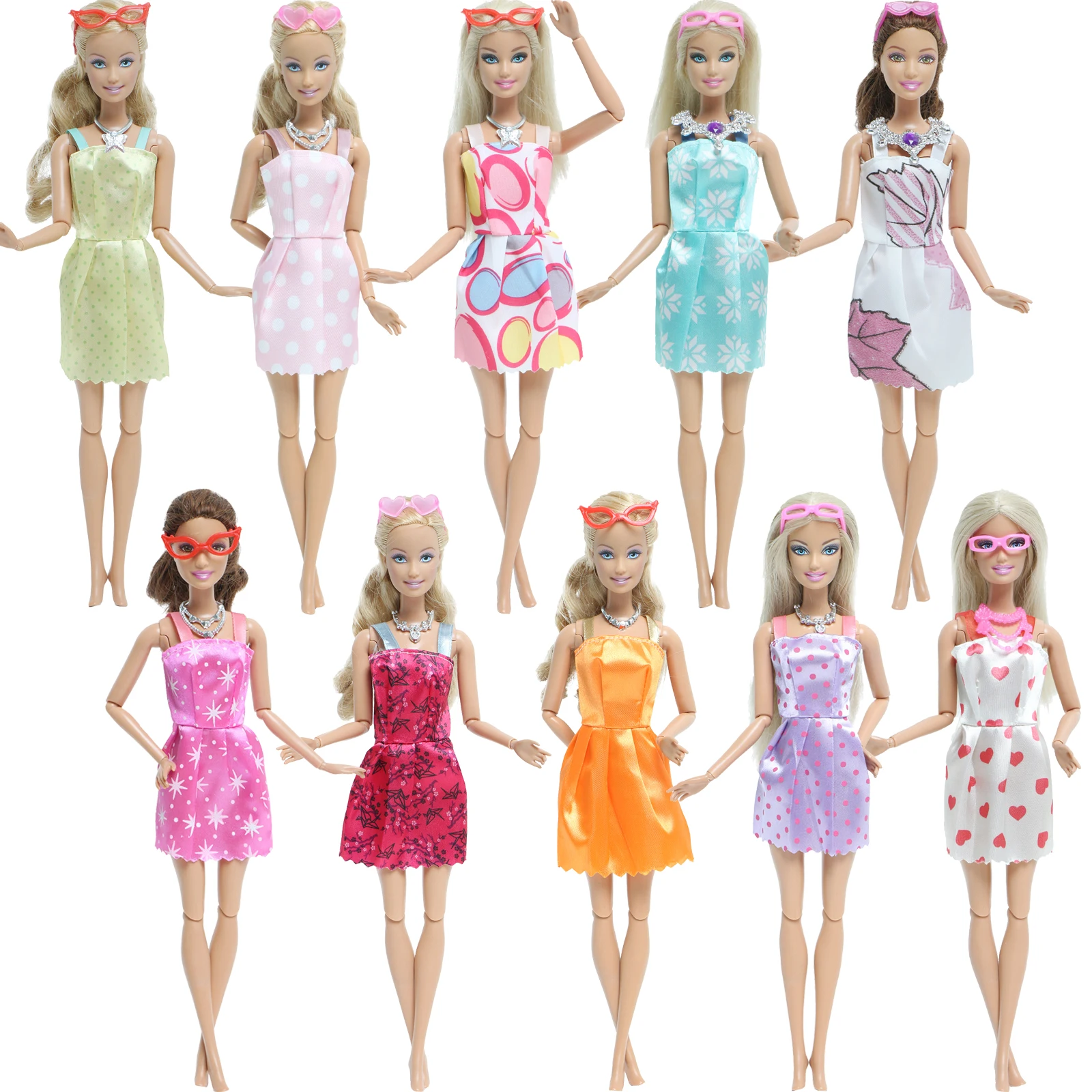 4 Pcs Plastic Glasses + 6 Pcs Fashion Plastic Chain Necklace + 5 Crown Princess Empress Accessories for Barbie Doll fashion doll glasses doll accessories toys doll accessories