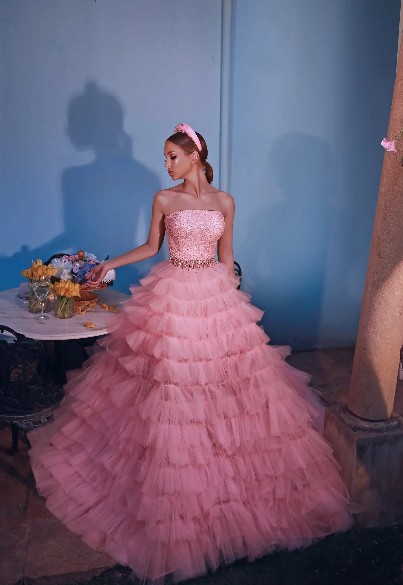 Розовое многослойное фатиновое Пышное Бальное платье бальное платье Vestido de 15 anos без бретелек маскарадное платье принцессы милое 16