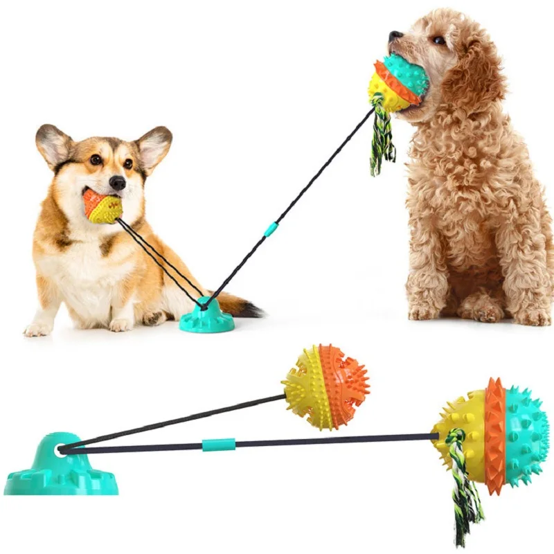 Dog Toy Supply Tpr Powerful Sucker With Two Balls For Dog Biting Chew
