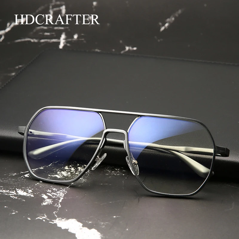 HDCRAFTER-금속 대형 컴퓨터 안경, 청색 광선 차단 렌즈 안경테, 남녀 공용, Oculos de grau