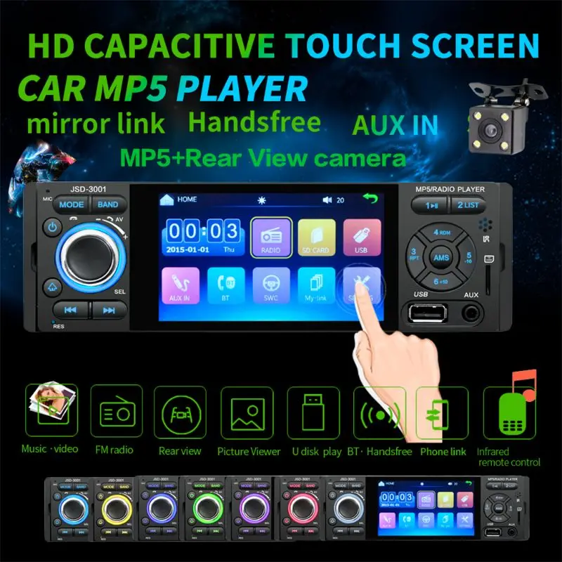 Автомобиль радио 1din 4 дюймовый сенсорный экран Авто Bluetooth стерео JSD-3001 12V