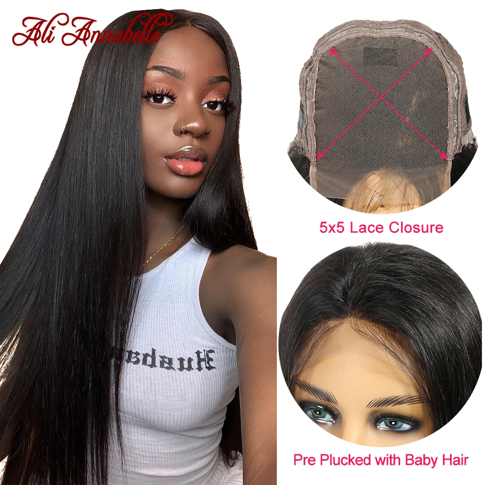 

Straight 5*5 Lace Closure Human Hair Wigs For Black Women Malaysian Straight Human Hair Wigs Lace Closure Wig ALI ANNABELLE HAIR