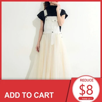 

Dressv Party Dress Evening Long Chic Black Denim Mesh Women Dress 2020 Korean Summer High Waist Robe Japan Style Expansion Dress