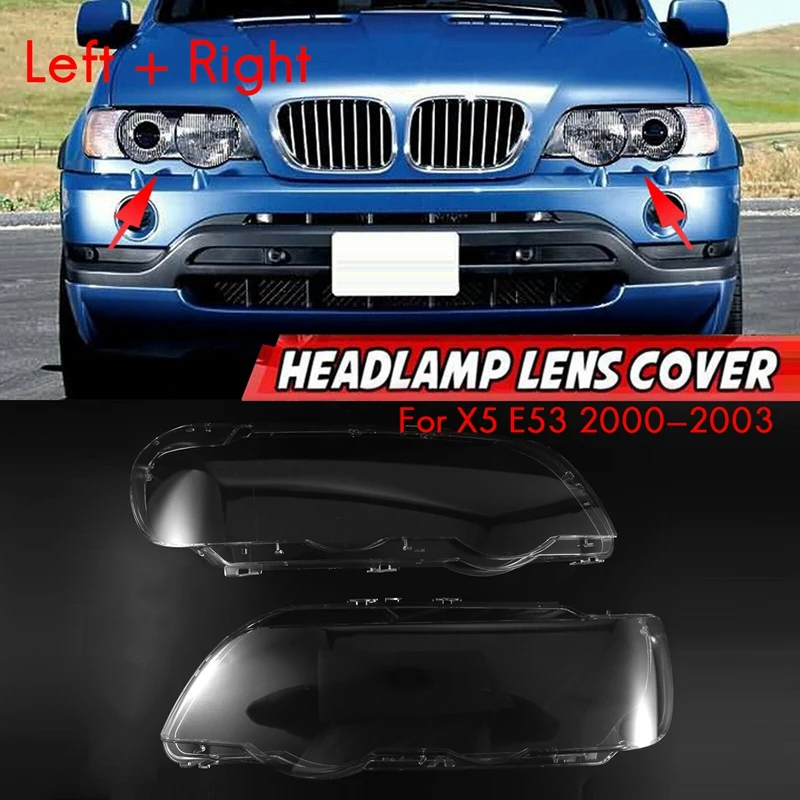 2Pcs for BMW X5 E53 2000 2003 Car Headlight Lens Cover Replacement Head