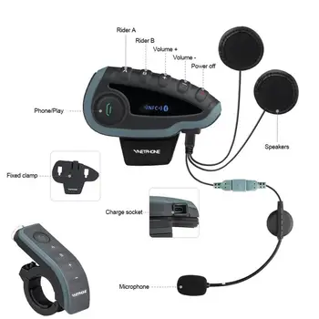 

V8 Motorcycle Helmet Intercom Helmet Headset For Headphones 5 Pilots BT Intercoms FM Radio NFC Remote Control USB plug