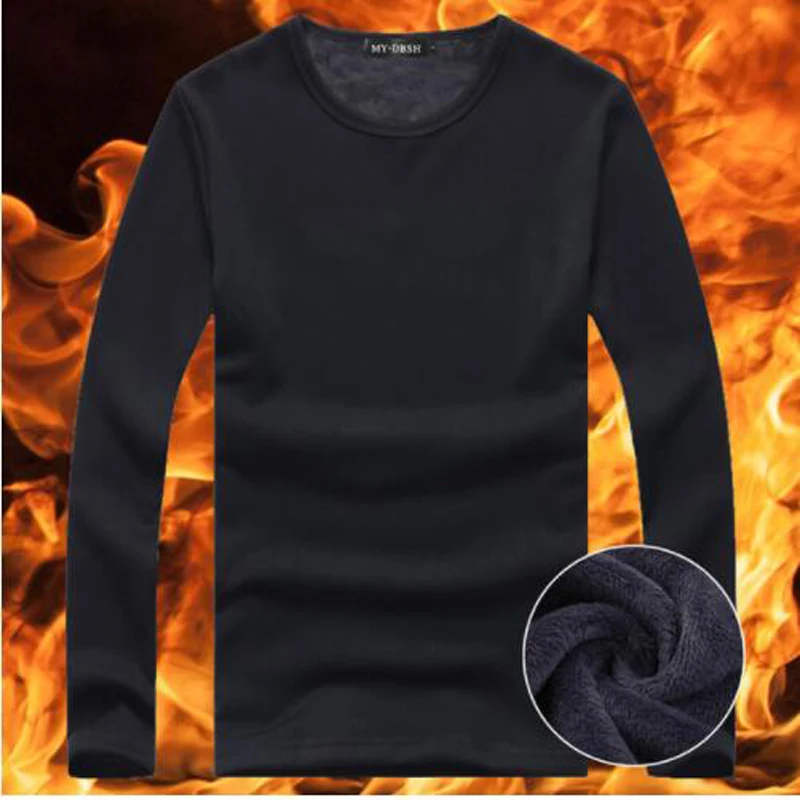 FSC17120602- O black Winter Tops Men Tshirt Thermal Underwear Men thermo Underwear Warm Long Johns Men V Neck Thick Fleece Thermal Clothing for Men - Цвет: FSC17120602- O black