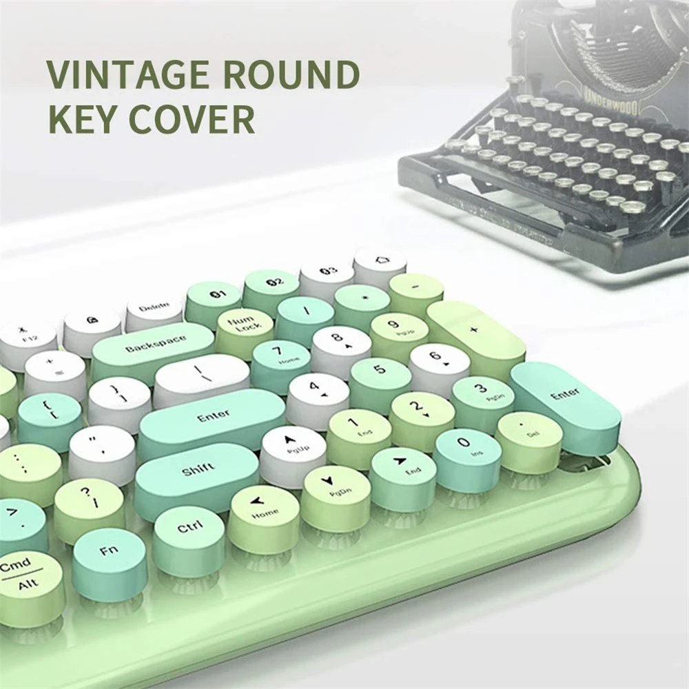Teclado sem Fio Verde do Vintage Máquina de Escrever Menina para Computador Bluetooth Geléia Pente Doces Cor Redondo 100 Chave Computador Portátil Tablet 5.1 - Imagem 4