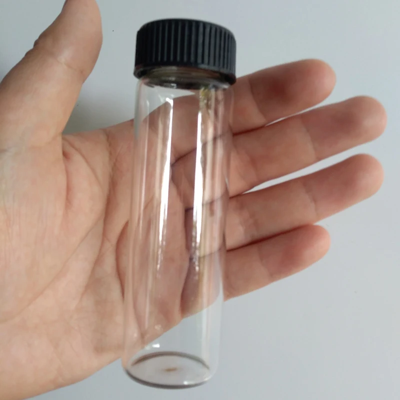 50ml empty glass bottle with lid large black screw cap glass vials clear wishing jar 30*100mm Candy Storage bottles 24pcs/lot