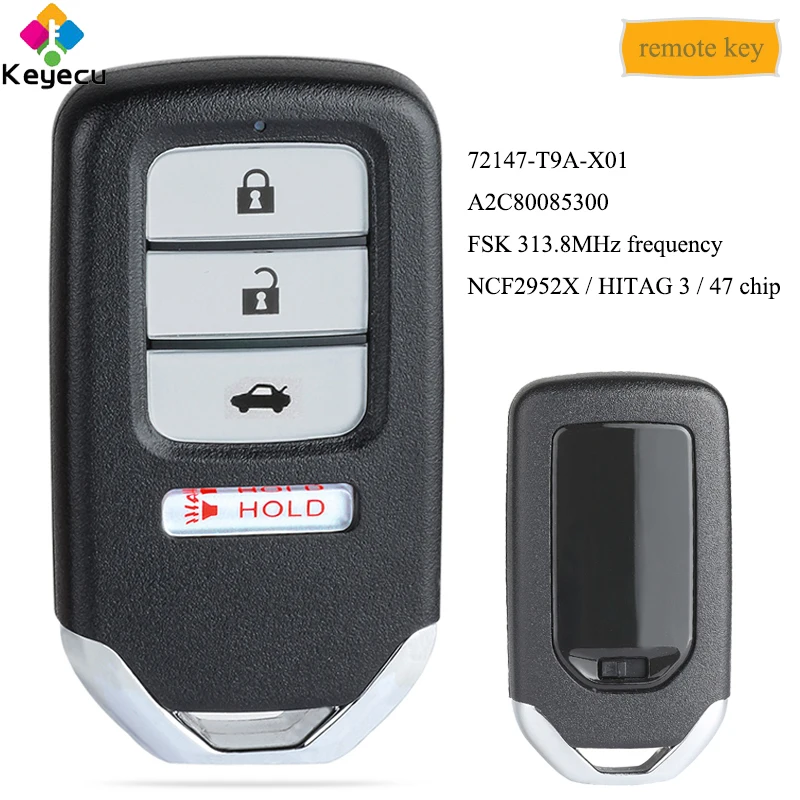 Умный дистанционный ключ KEYECU с 4 кнопками 313,8 МГц NCF2952X HITAG 3 47 чип-брелок для Honda City 72147-T9A-X01 A2C80085300