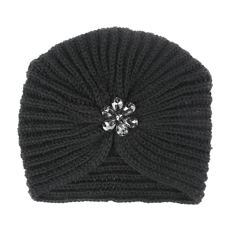 Женская теплая зимняя Осенняя вязаная шапка в богемном стиле, модные мягкие аксессуары для волос, тюрбан, одноцветная женская мусульманская шапка