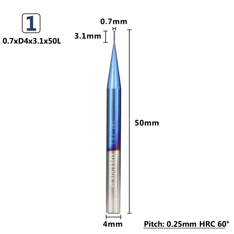 XCAN 1 шт. P0.25-P0.8 Nano Blue покрытые резьбовые фрезы карбида вольфрама одиночный резьбонарезной Фрезер - Длина режущей кромки: P0.25x0.7xD4x3.1x50L