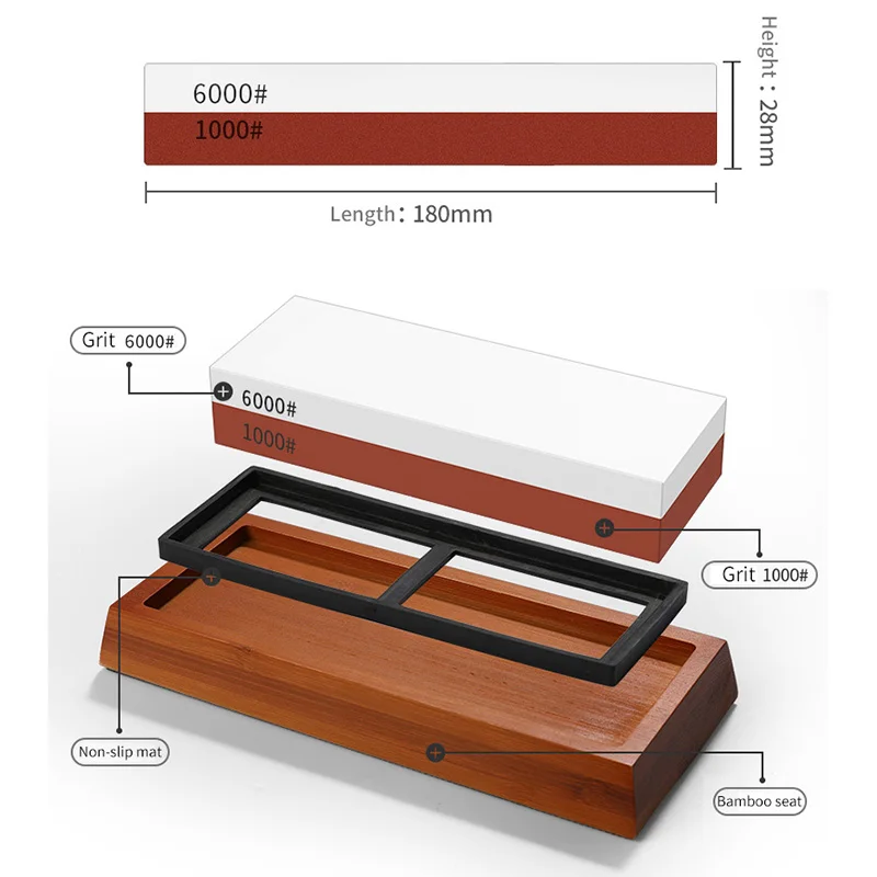 Premium Whetstone Set, Knife Sharpening Stone 2 Side Grit 1000/6000  Whetstone- Knife Sharpener- Non Slip Bamboo Base & Angle Guide