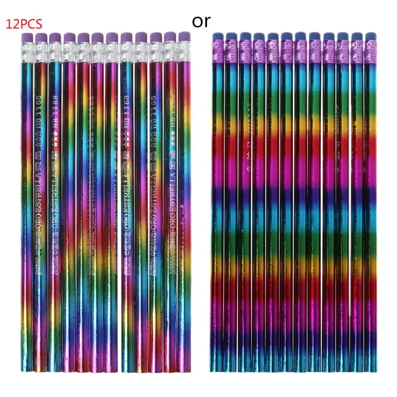 12Pcs Matita Arcobaleno Legno Protezione Ambientale Colore Brillante Hb Disegno Pittura Matite Scuola Ufficio Penna Di Scrittura