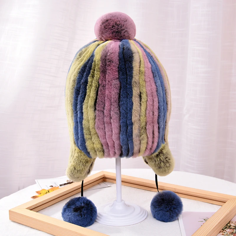 

winterwomen fur hat real rabbit fur cap lovely fur pompom earmuff hat warm hat