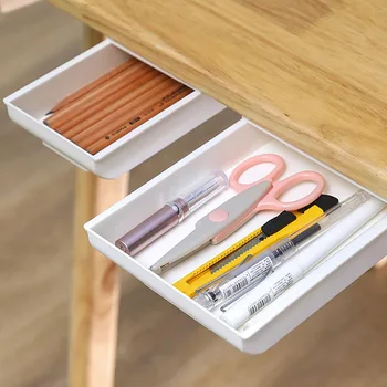 

Drawer Storage Box Self Stick Pencil Tray Desk Table Storage Drawer Organizer Box Save Space Under-Drawer Storage Box