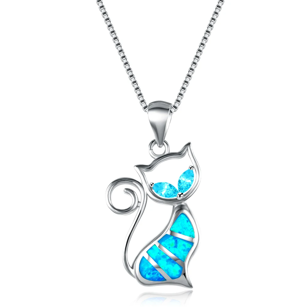 Bamos-Stylish-Female-Kitty-Jewelry-High-Quality-925-Sterling-Silver-Filled-Blue-Fire-Opal-Cat-Pendant