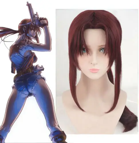 

BLACK LAGOON Rebecca Revy Cosplay Wig Wine Dark Red Ponytail Long Styled Hair