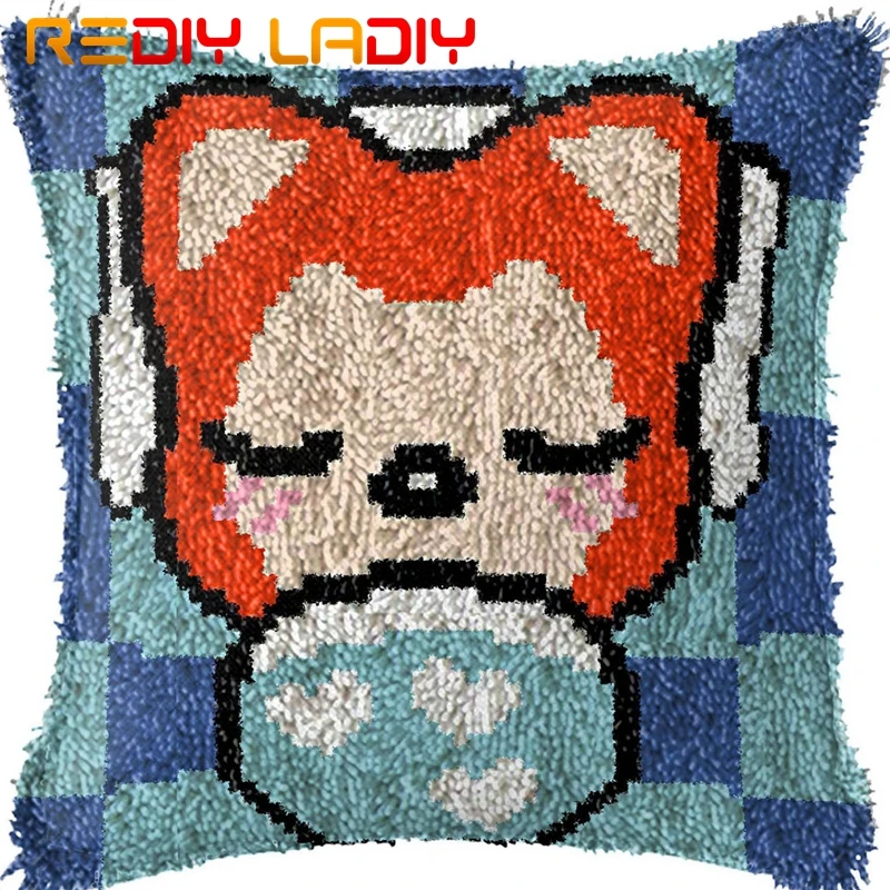 

Latch Hook Cushion Sleeping Fox Pillow Case Acrylic Yarn Pillow Pre-Printed Color Canvas Crochet Cushion Cover Hobby & Crafts