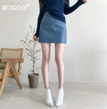 

RUGOD korean solid leather skirts empire a-line skirt women fashion cloth 2020 elegant slim mini skirt casual female skirts