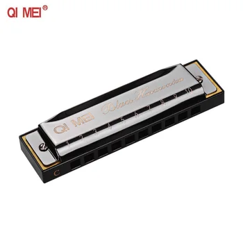 

QI MEI 1020 Blues Harmonica Key of C 10 Holes 20 Tunes Diatonic Harp Mouthorgan with Cleaning Cloth and Storage Box Blue
