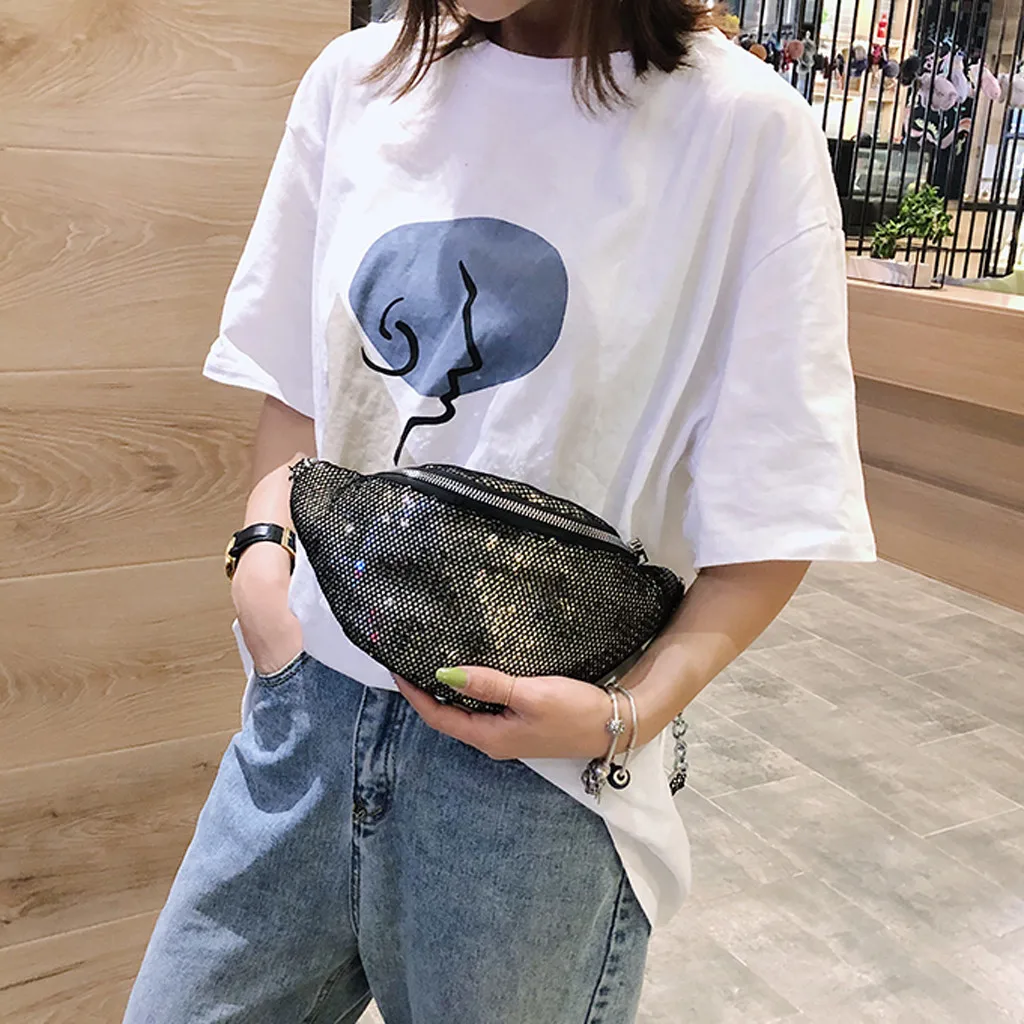 

women men fanny pack Fashion Bag waist bag Grid Small bling money anti theft kidney belt Bags Chest Bag sac banane femme heuptas