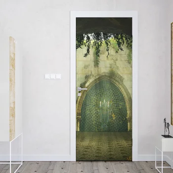 

3D Chinese Style Old Wooden Decorative Door Stickers Home Decor Renew Vinyl Mural Paper For Bedroom Self Adhesive Wallpaper