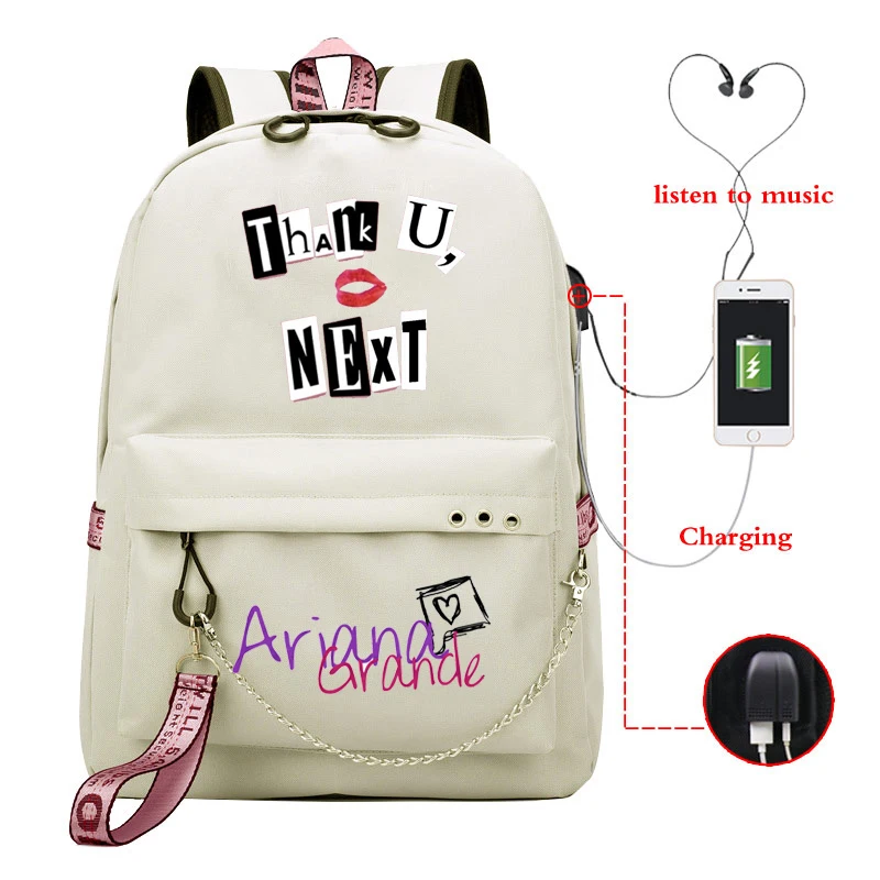 Ariana Grande Thank U, рюкзак через плечо для девочек, Usb кабель, женская школьная сумка, рюкзак для путешествий, Подростковый рюкзак, повседневный рюкзак, Mochila - Цвет: 810-ff-11-19-9