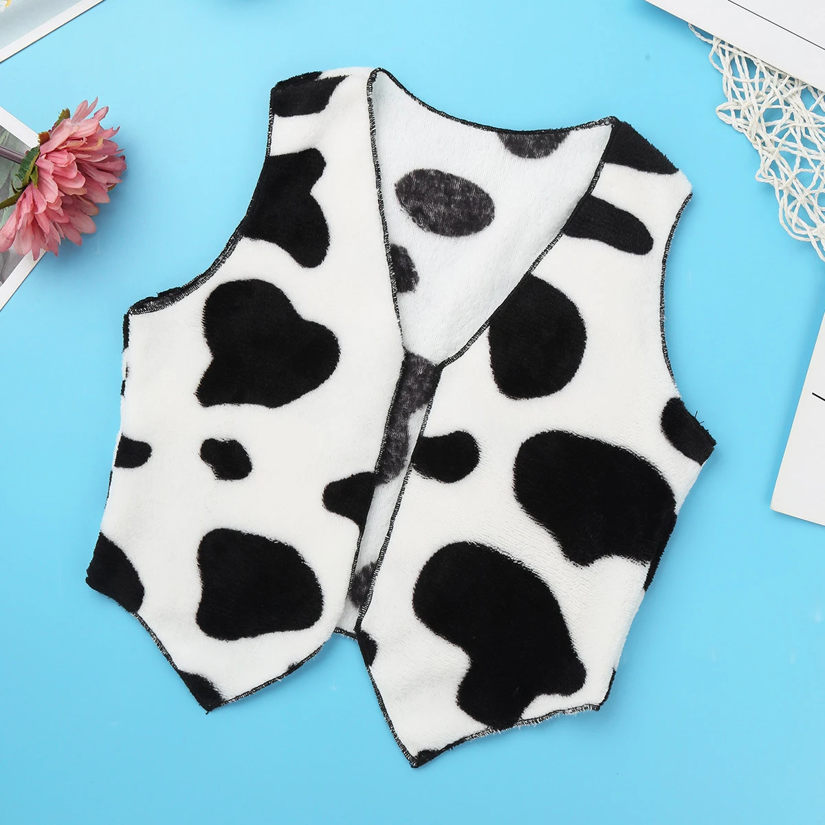 여아 플란넬 조끼, 가을 패션, 소 인쇄 조끼, 어린이 겉옷, 소년 소녀 카우보이 카우걸 멋진 드레스 의상