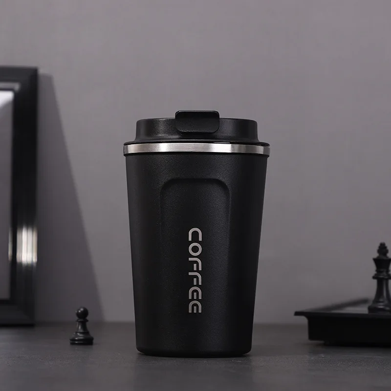 Black 380/510 мл кофейная кружка, двойная кружка из нержавеющей стали для путешествий, термос с вакуумной изоляцией, кружка с крышкой для путешествий, фляжка для воды - Цвет: Black