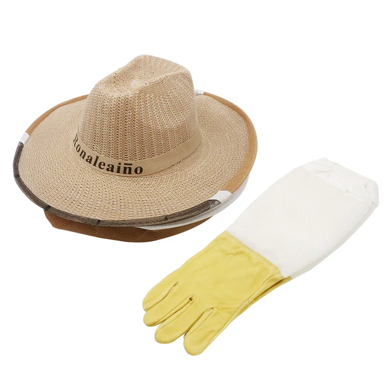 Beekeeping protective clothing kit 1Pair Leather Gloves & 1Pcs Anti Bee/Sting Cowboy Hat Breathable Beekeeper Apiculture tool