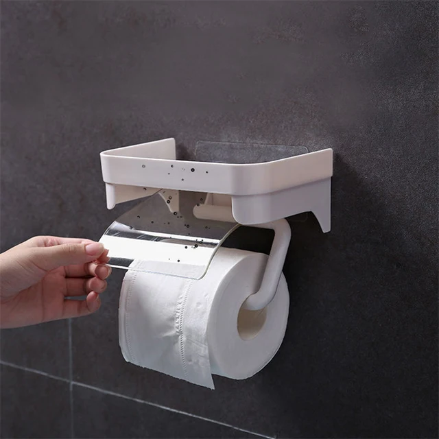 Transparent Roll Paper Toilet Paper Holder Tissue Accessories Rack Holders Wall Mount Kitchen Bathroom Accessories Self Adhesive 4