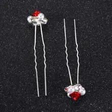 6 шт./компл. Для женщин свадебные шпильки для укладки Винтаж в виде красной розы цветы Свадебные украшения u-образный Заколки для волос булочка кос заколка для волос