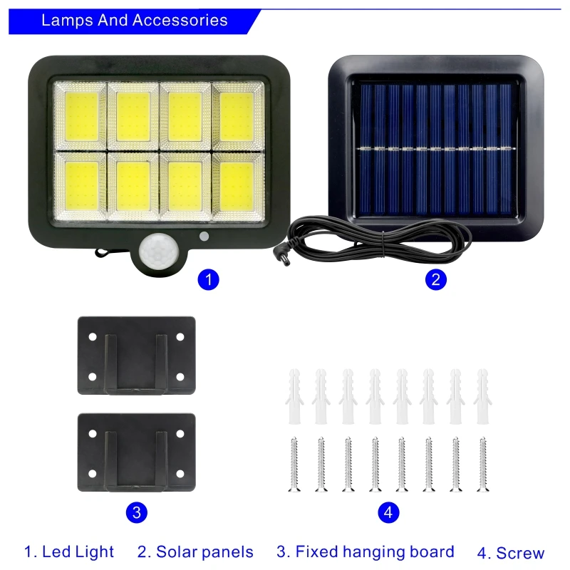 50W Solar LED Security Flood Light RGB Garden Patio Outdoor Lamps Lighting 5M 
