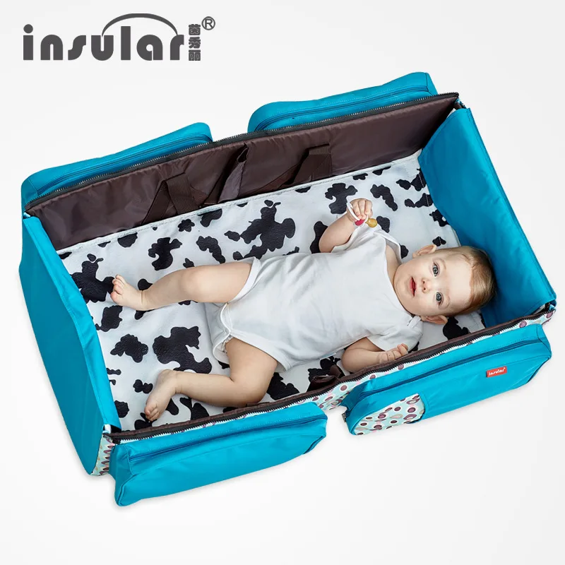 

Insular New Style Multi-functional Folding Baby Bed with Mosquito Net Shoulder Large-Volume Diaper Bag Mom And Baby Diaper Bag