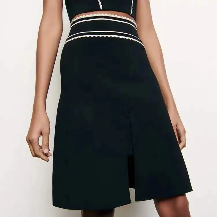 

Women Skirt 2020 Spring and Summer New Lace High Waist A-line Skirt Knitted Split Skirt