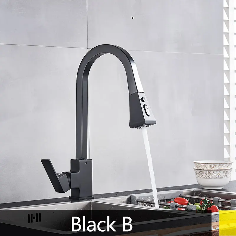 Хромированный белый матовый никелевый смеситель для кухни и ванной горячий холодный спрей поток режим кран смеситель для душа torneira вытянуть пауза - Цвет: Black B