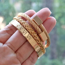 

Luxury Golden Royal Roman Bracelets & Bangles Love Bangle Bracelet Men stainless steel Rectangle Bracelet Pulseira Men's Jewelry