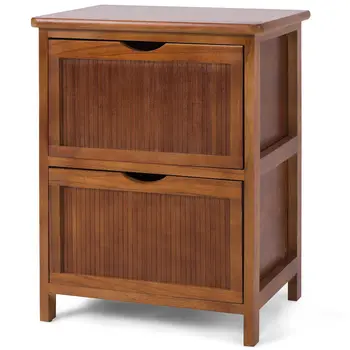 

Costway 2 Drawers Nightstand Contemporary Vintage Bedside Table Solid Wood End table